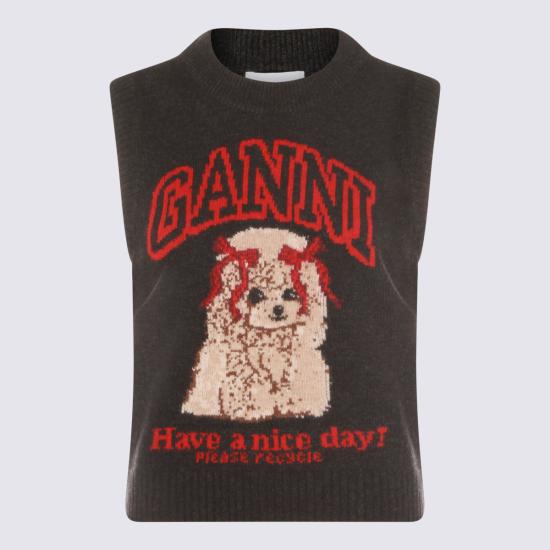 26SS 가니 그래픽 울 베스트 A1070044 052 BLACK SAND - GANNI