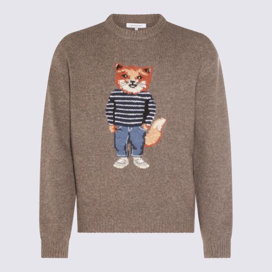 25FW 메종키츠네 드레스드 폭스 인타르시아 울 스웨터 PM00806 KH0002H170 Dark Grey Melange
