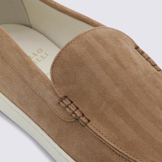 26SS 브루넬로 쿠치넬리 로퍼 스타일 셰브런 패턴 스웨이드 스니커즈 MZUHVSP335 C7962 SAND - BRUNELLO CUCINELLI