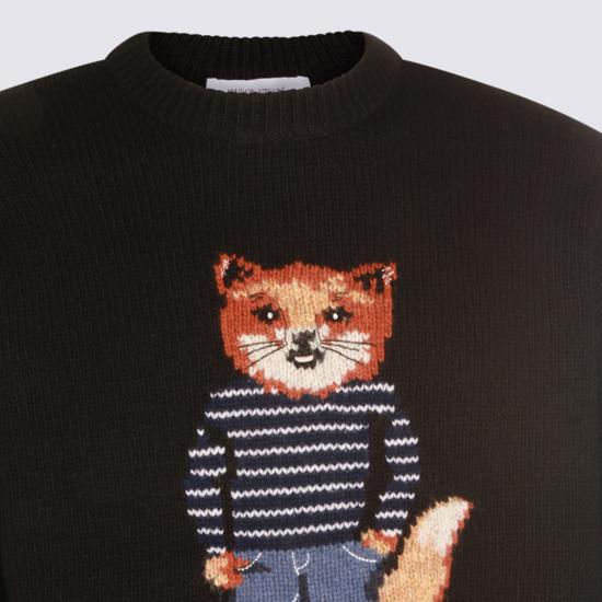 25FW 메종키츠네 드레스드 폭스 인타르시아 울 스웨터 PM00806 KH0002P199 Black - MAISON KITSUNE