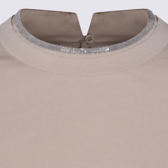 26SS 브루넬로 쿠치넬리 콘트라스트 트림 코튼 티셔츠 M0T18BD200 C8539 TALCO - BRUNELLO CUCINELLI