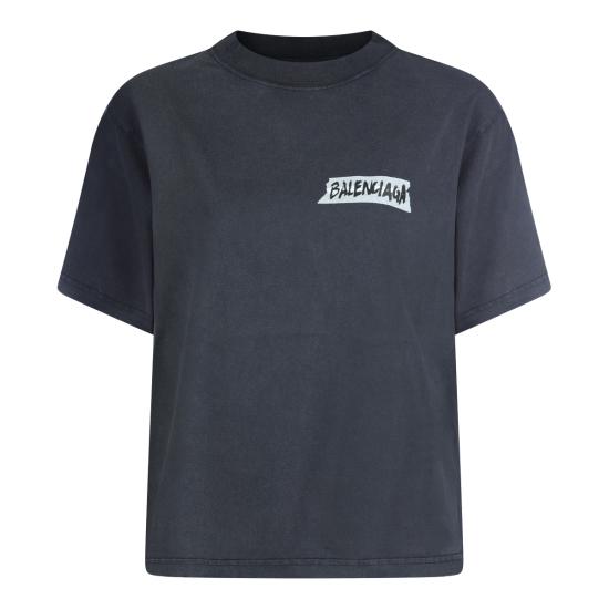 26SS 발렌시아가 마스킹 테이프 티셔츠 850990 TTVL61041 Washed Black