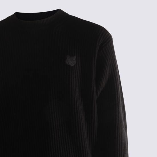 25FW 메종키츠네 폭스 헤드 울 립드 스웨터 PM00811 KT1149P199 Black - MAISON KITSUNE