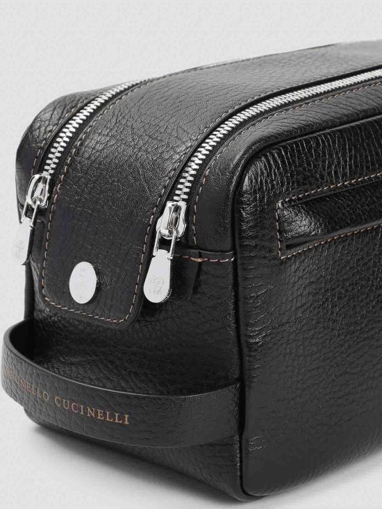  브루넬로 쿠치넬리 더블 지퍼 바케타 레더 뷰티 케이스 MWZIBU334C101 Black - BRUNELLO CUCINELLI