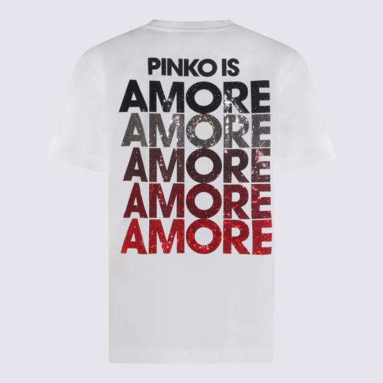 26SS 핑코 반팔 티셔츠 105526 A33IZR2 Bianco rosso - PINKO