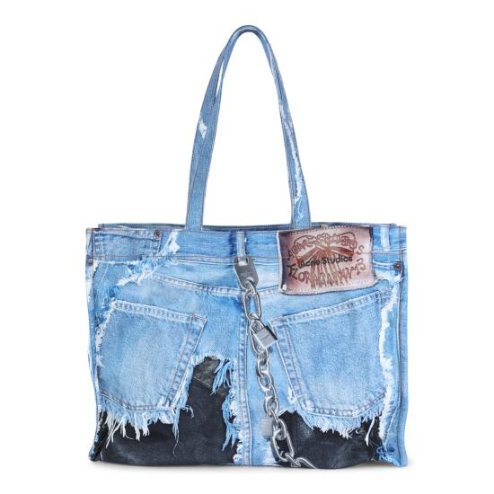 26SS 아크네 스튜디오 데님 프린트 토트 C10270 863 MID BLUE - ACNE STUDIOS