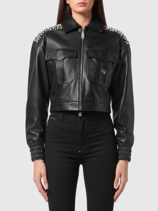 26SS 필립 플레인 가죽 자켓 AAECWLB1183PLE010N 02 Black