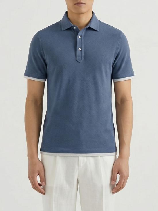 26SS 브루넬로 쿠치넬리 폴로 티셔츠 ME8543966 CBL48 Gnawed Blue