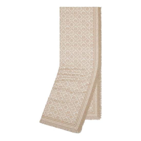26FW 토리버치 T 모노그램 플로럴 오블롱 스카프 181355 100 Beige - TORY BURCH