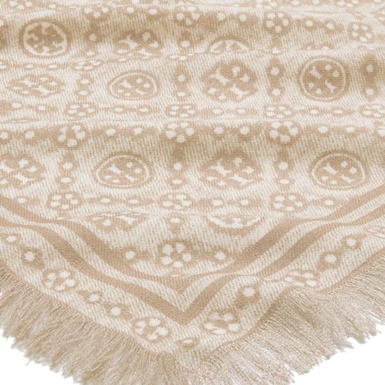 26FW 토리버치 T 모노그램 플로럴 오블롱 스카프 181355 100 Beige - TORY BURCH