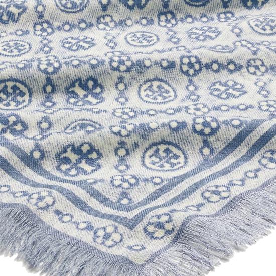 26FW 토리버치 T 모노그램 플로럴 오블롱 스카프 181355 400 Blue - TORY BURCH