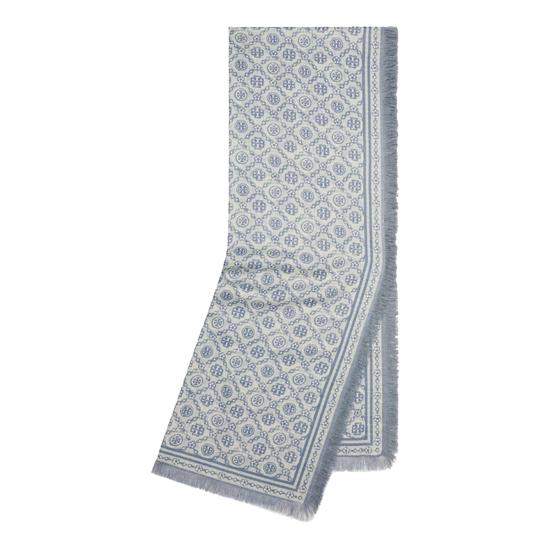 26FW 토리버치 T 모노그램 플로럴 오블롱 스카프 181355 400 Blue - TORY BURCH