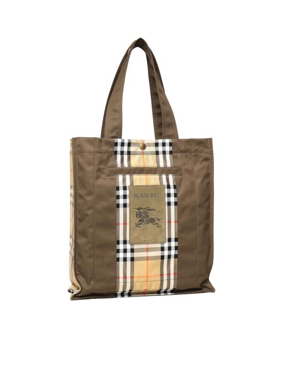 26SS 버버리 체크 트렌치 토트 8119072 A1336 Military Green Sand Beige - BURBERRY