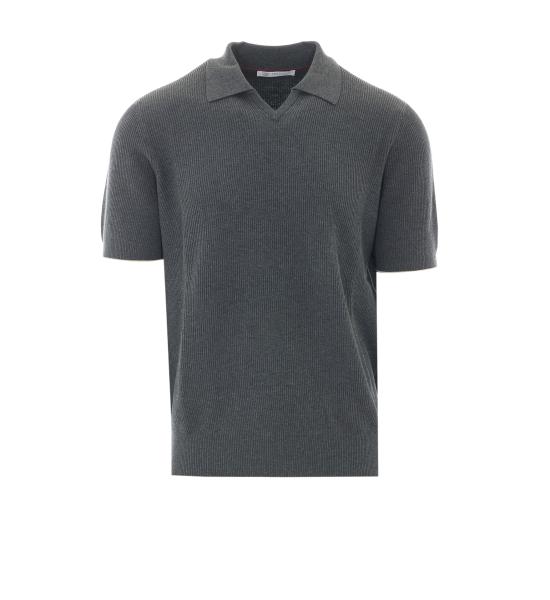 26SS 브루넬로 쿠치넬리 잉글리시 립 코튼 니트 폴로셔츠 M29400015 CB869 Grey