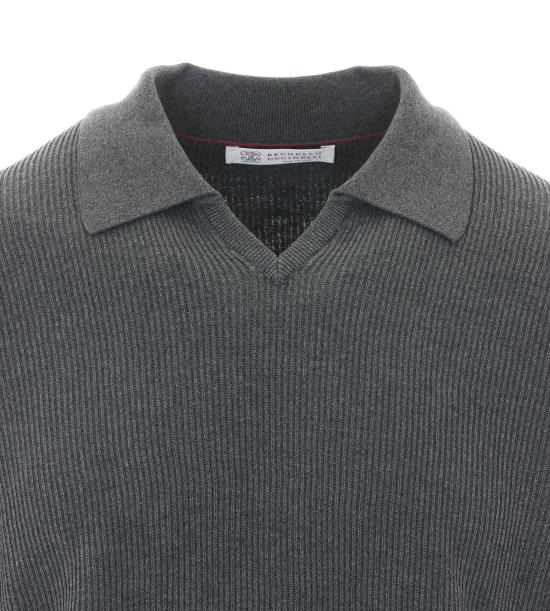 26SS 브루넬로 쿠치넬리 잉글리시 립 코튼 니트 폴로셔츠 M29400015 CB869 Grey - BRUNELLO CUCINELLI