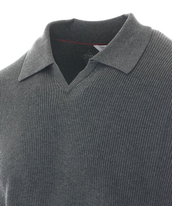 26SS 브루넬로 쿠치넬리 잉글리시 립 코튼 니트 폴로셔츠 M29400015 CB869 Grey - BRUNELLO CUCINELLI