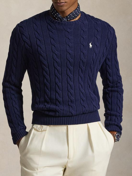 26SS 폴로 랄프로렌 로고 자수 케이블 니트 스웨터 710 775885 Blue - POLO RALPH LAUREN