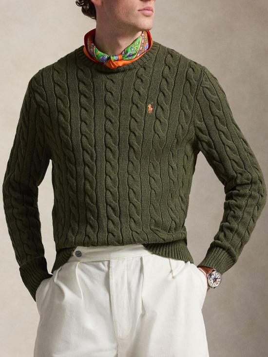 26SS 폴로 랄프로렌 로고 자수 케이블 니트 스웨터 710 775885 Green - POLO RALPH LAUREN