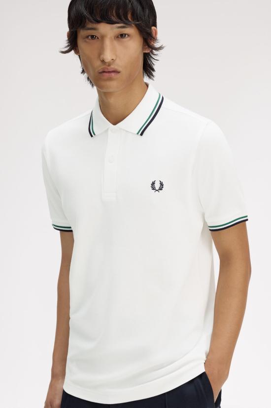 26SS 프레드페리 폴로 티셔츠 M3600 02C Snowwht sgrn nvy - FRED PERRY