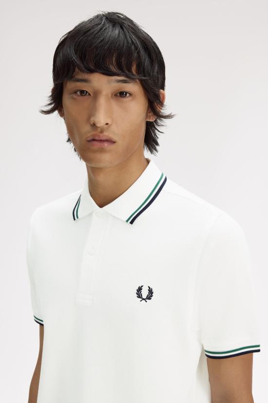 26SS 프레드페리 폴로 티셔츠 M3600 02C Snowwht sgrn nvy - FRED PERRY