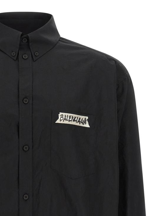 26SS 발렌시아가 마스킹 테이프 라지 핏 롱 슬리브 셔츠 857809 TRM28 1000 BLACK DOM - BALENCIAGA
