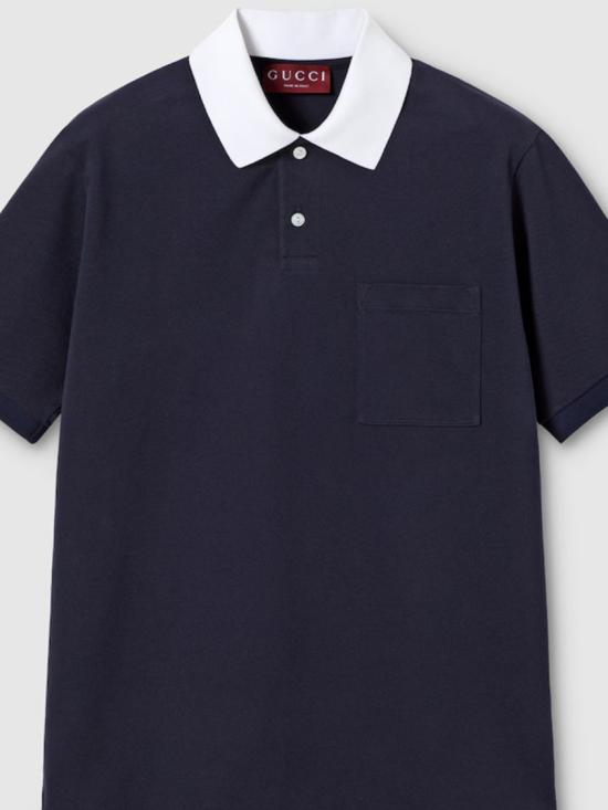 26SS 구찌 스트레치 코튼 피케 폴로 셔츠 854632 XJHOG Blue - GUCCI