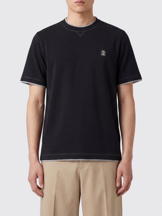 26SS 브루넬로 쿠치넬리 레이어링 코튼 저지 크루넥 티셔츠 M0B137451G CGB88 Black 1
