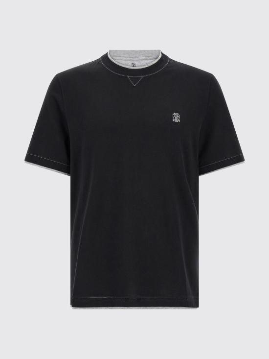 26SS 브루넬로 쿠치넬리 레이어링 코튼 저지 크루넥 티셔츠 M0B137451G CGB88 Black 1 - BRUNELLO CUCINELLI