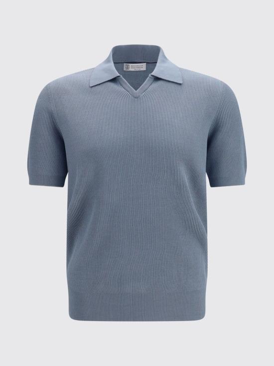26SS 브루넬로 쿠치넬리 잉글리시 립 코튼 니트 폴로셔츠 M29400015 CB869 Lead - BRUNELLO CUCINELLI
