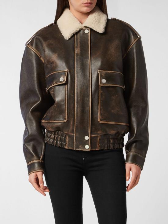 26SS 필립 플레인 가죽 자켓 FAECWLB1157PLE140F 04 Brown
