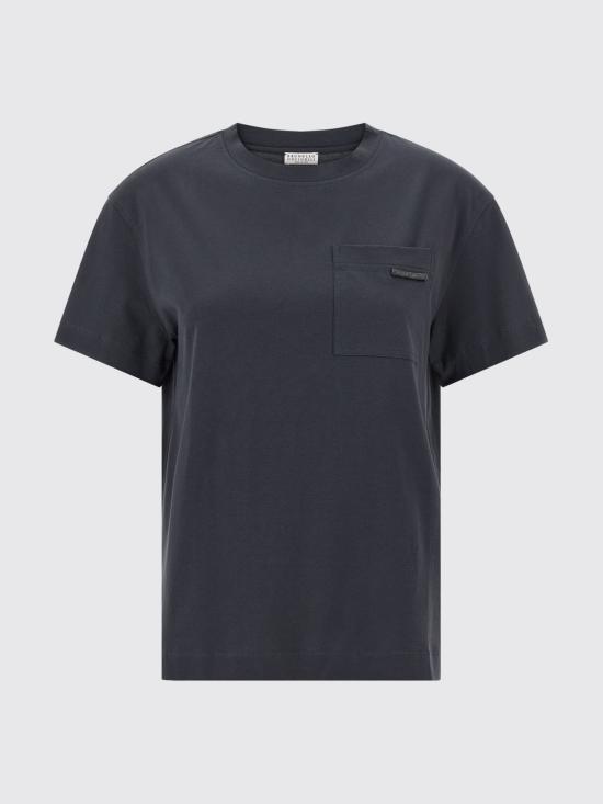 26SS 브루넬로 쿠치넬리 샤이니 탭 코튼 저지 티셔츠 M0T81EC710 C7186 Charcoal - BRUNELLO CUCINELLI