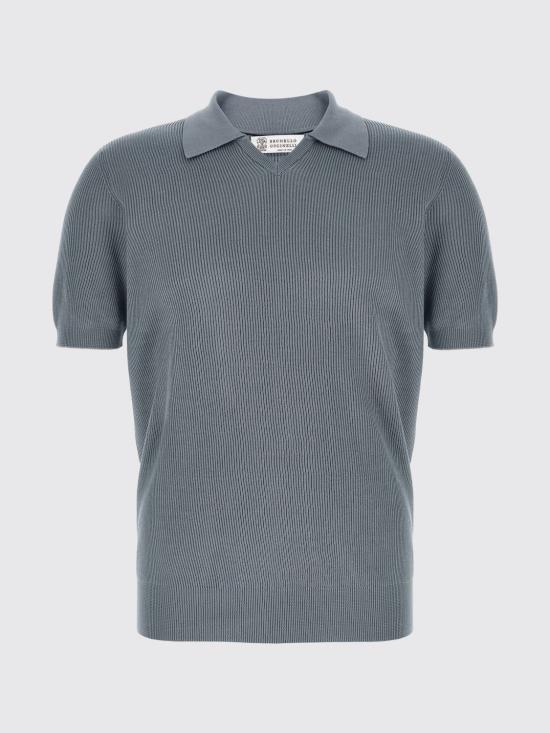 26SS 브루넬로 쿠치넬리 잉글리시 립 코튼 니트 폴로셔츠 M29400015 CMM56 Blue - BRUNELLO CUCINELLI