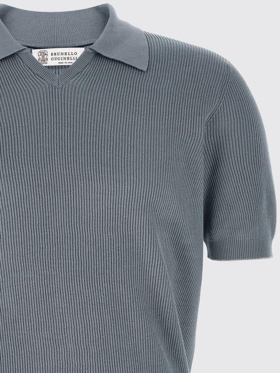 26SS 브루넬로 쿠치넬리 잉글리시 립 코튼 니트 폴로셔츠 M29400015 CMM56 Blue - BRUNELLO CUCINELLI