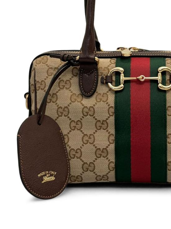26SS 구찌 보르세토 GG 캔버스 미디엄 보스턴백 866732 FAFV9 9653 SAND DARK BROWN DOM - GUCCI