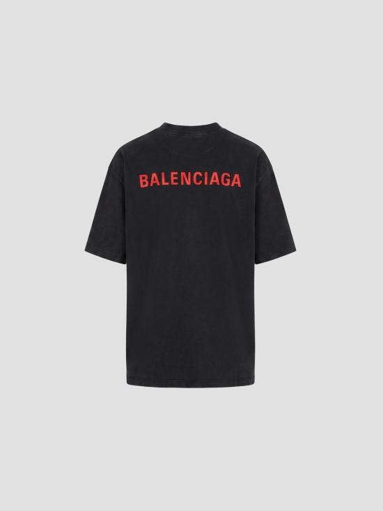 25FW 발렌시아가 백 티셔츠 미디움 핏 764235TTVJ1 8483 FDD WSHD BLCK RED - BALENCIAGA