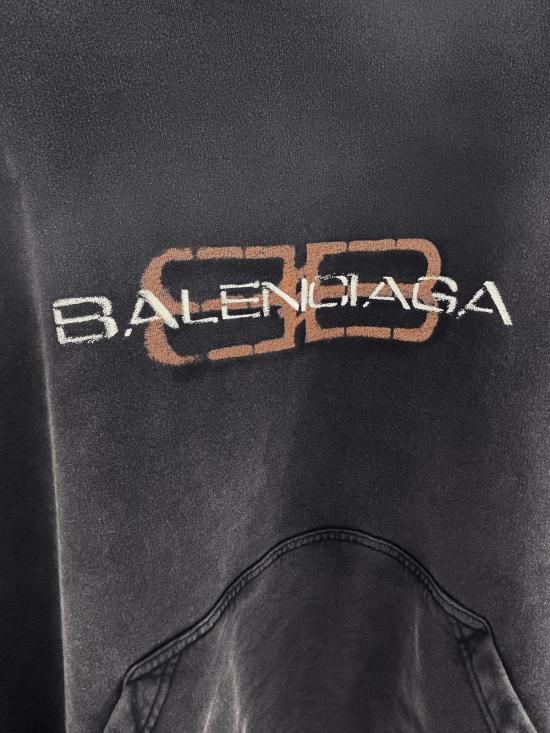 25FW 발렌시아가 로고 프린트 후드 티셔츠 850349TTVD7 1041 FADED WSHD BLACK - BALENCIAGA