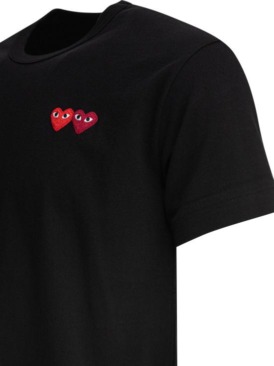 26SS 꼼데가르송 더블하트 와펜 반팔티 AXT2260511BLACK - COMME DES GARCONS