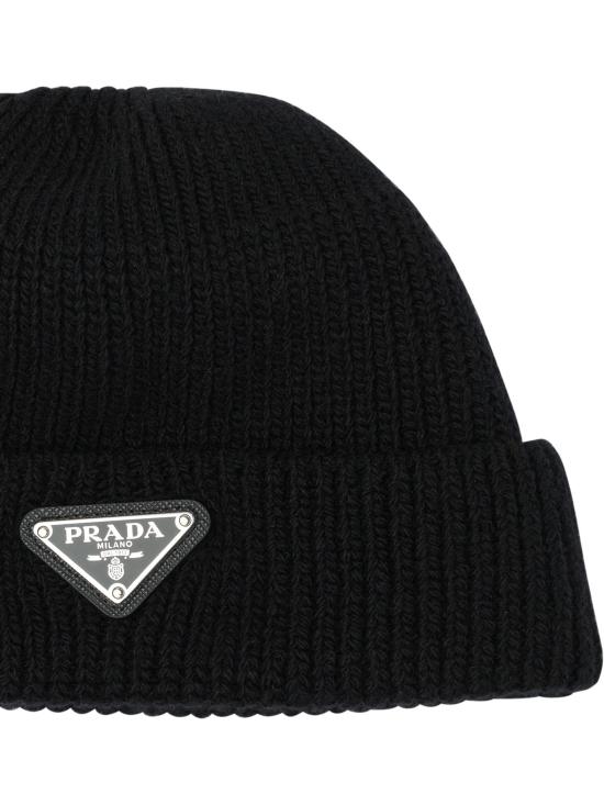 26FW 프라다 트라이앵글 로고 니트 비니 2HC4263IMF0002 Black - PRADA