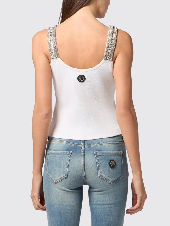26SS 필립 플레인 민소매 티셔츠 PAFCWTK3878PJY002N 01OF White - PHILIPP PLEIN