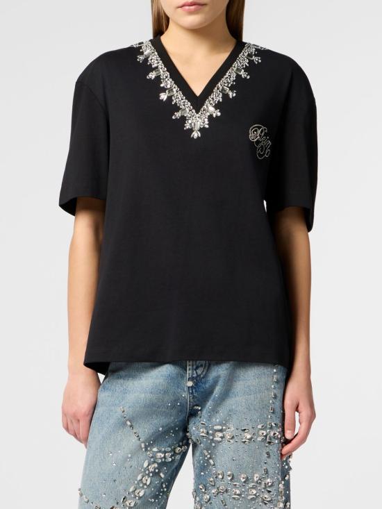 26SS 필립 플레인 반팔 티셔츠 SAFCWTK3876PJY002N 02 Black
