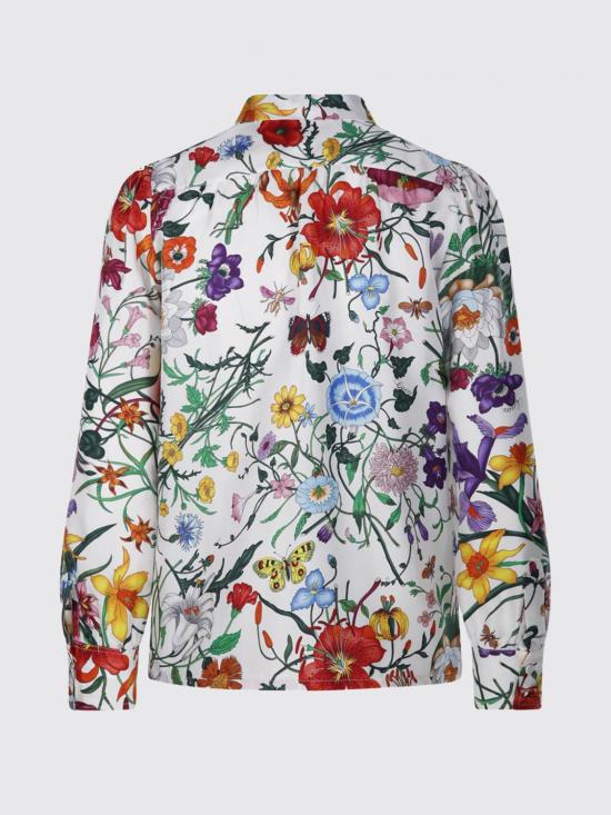 26SS 구찌 넥 보우 디테일 플로라 프린트 실크 트윌 셔츠 865715ZAUU8 9413 Red - GUCCI
