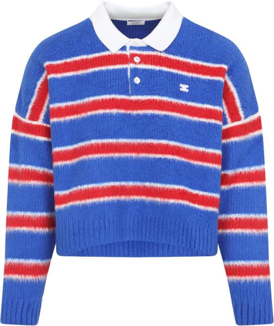25FW 셀린느 폴로 스웨터 브러쉬드 스트라이프 RY0FQ0ZQJGBT8BLUEREDECRU DIVERS - CELINE