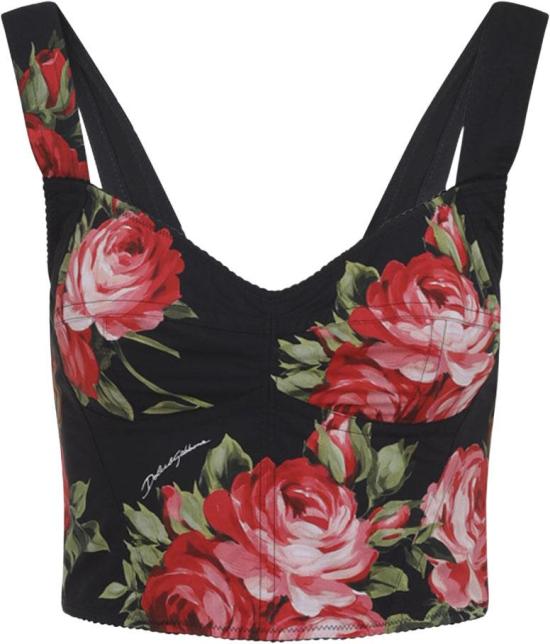 26SS 돌체앤가바나 로즈 부케 프린트 코튼 뷔스티에 탑 F7BB1THS5UTHN5ZNBOUQUETROSEFNERO DIVERS - DOLCE & GABBANA
