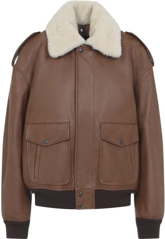 26SS 생로랑 시어링 칼라 가죽 봄버 자켓 843525YCTE22146MARRONTERRACOTTA DIVERS