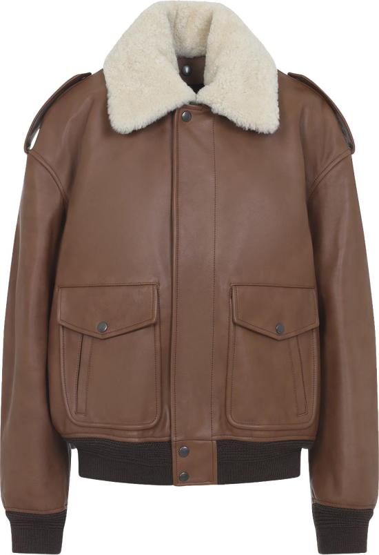 26SS 생로랑 시어링 칼라 가죽 봄버 자켓 843525YCTE22146MARRONTERRACOTTA DIVERS - SAINT LAURENT