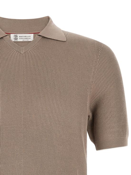 26SS 브루넬로 쿠치넬리 잉글리시 립 코튼 니트 폴로셔츠 M29400015CSJ77 Brown - BRUNELLO CUCINELLI