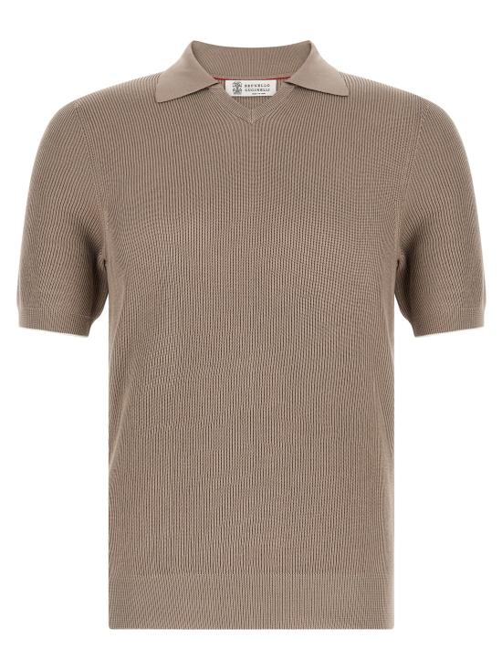 26SS 브루넬로 쿠치넬리 잉글리시 립 코튼 니트 폴로셔츠 M29400015CSJ77 Brown