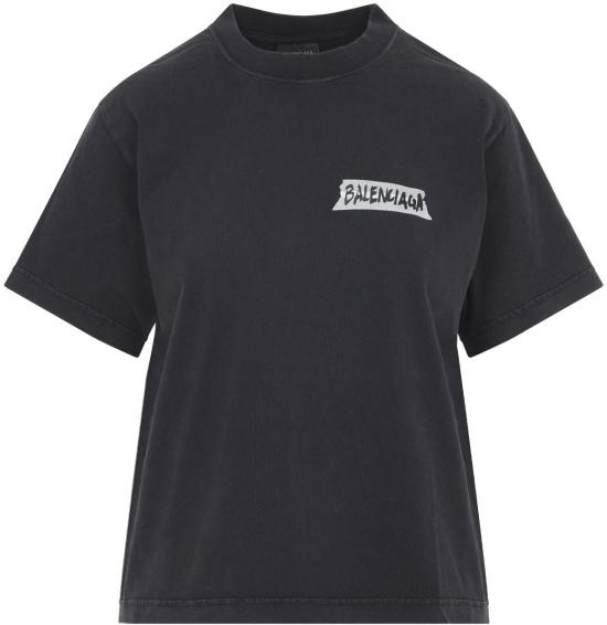 26SS 발렌시아가 마스킹 테이프 티셔츠 850990TTVL61041FADEDWASHEDBLACK DIVERS