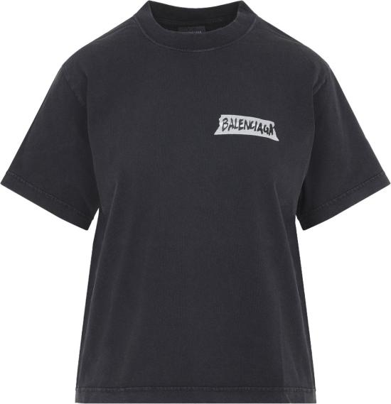 26SS 발렌시아가 마스킹 테이프 티셔츠 850990TTVL61041FADEDWASHEDBLACK DIVERS - BALENCIAGA