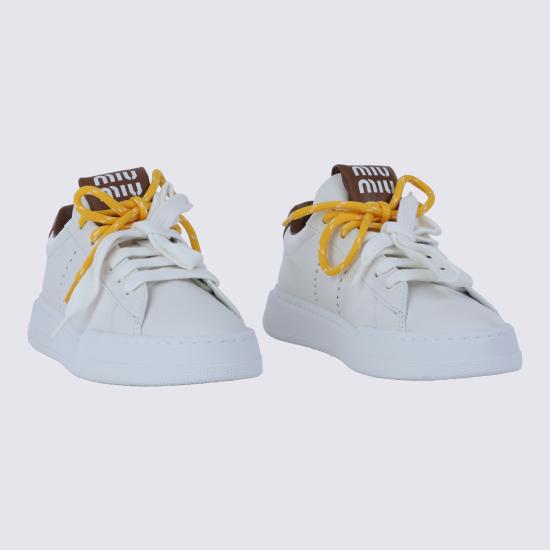 26FW 미우미우 레더 스니커즈 5E387EF005 3L48F0TPR BIANCO COGNAC - MIU MIU